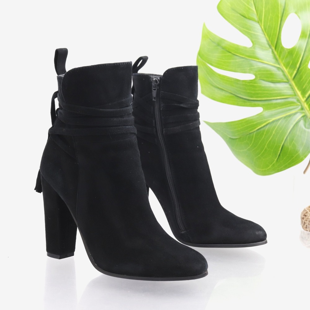 Steve Madden Womens Glorria Boots Size 7 Black Suede Booties Tassel Block Heel